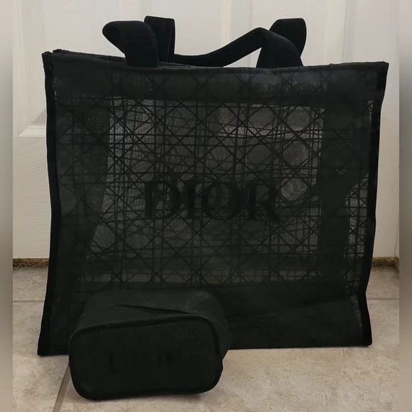 Dior Beauty Black Cannage Mesh Tote and Pouch Set - Picture 2 of 5